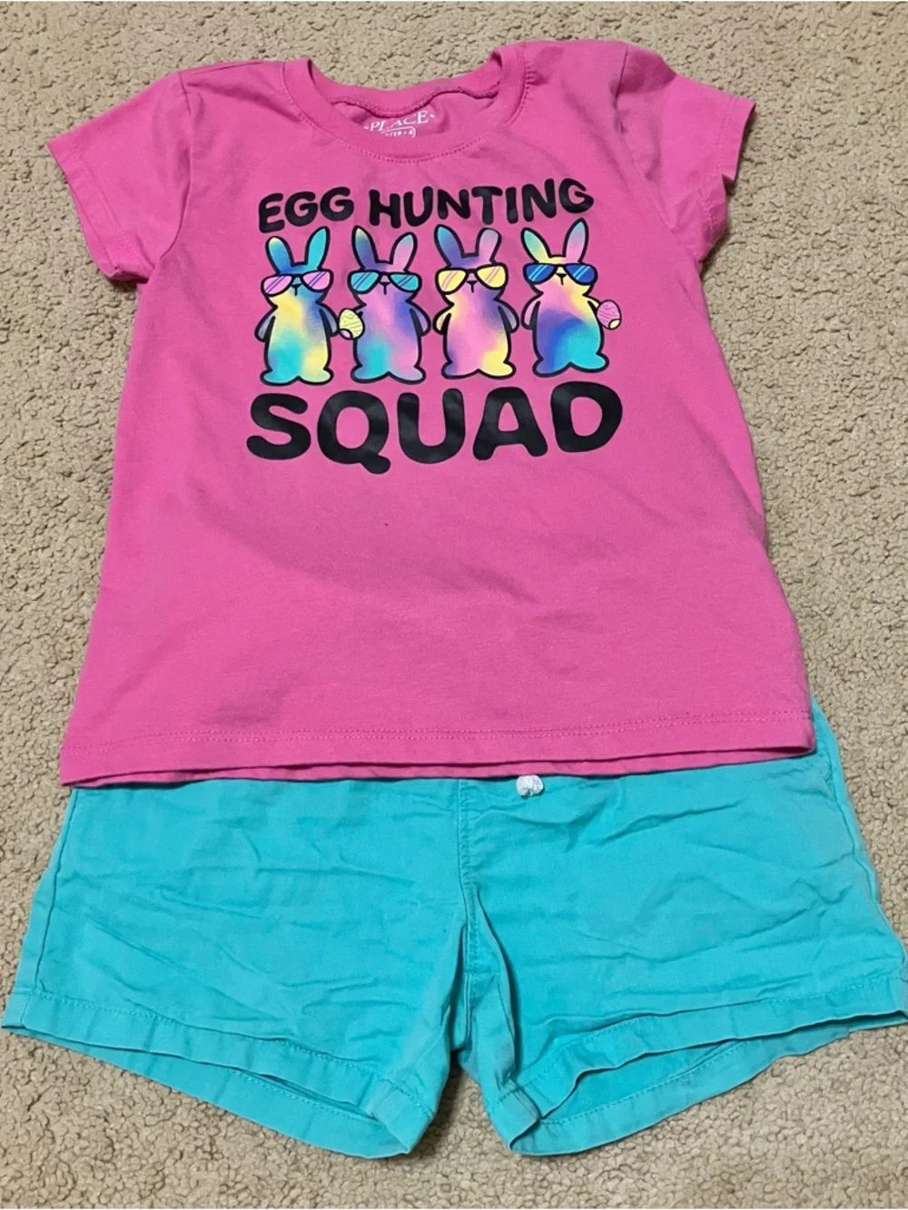 Children’s Place T-Shirt + Cat‎ & Jack Shorts Girl’s Sz 4T Easter Outfit